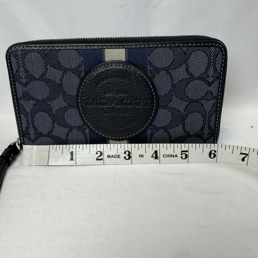 Coach Accordion Zip Wallet Womens OS Navy Blue Signature Jacquard Dempsey View 6